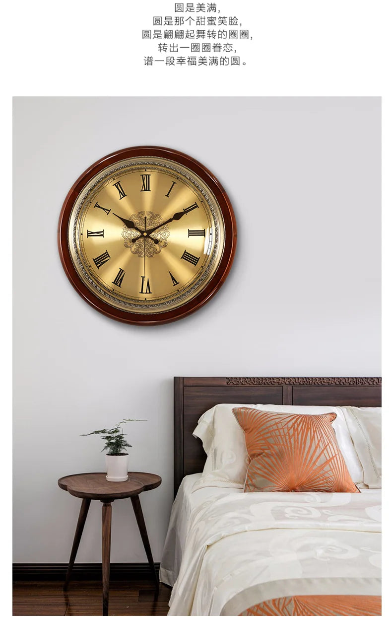 Luxury Wood Wall Clock Metal Retro Nordic American Style Gold Silent Wall Clocks Bedroom Shabby Chic Living Room Horloge Gift