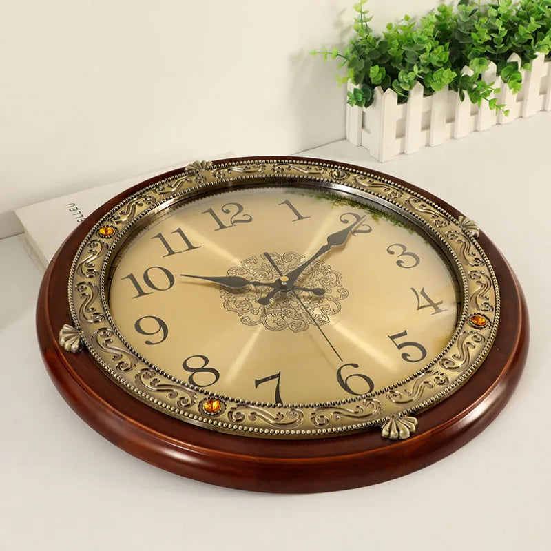 Luxury Wood Wall Clock Metal Retro Nordic American Style Gold Silent Wall Clocks Bedroom Shabby Chic Living Room Horloge Gift