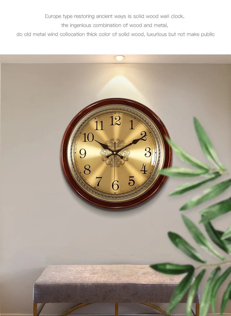 Luxury Wood Wall Clock Metal Retro Nordic American Style Gold Silent Wall Clocks Bedroom Shabby Chic Living Room Horloge Gift