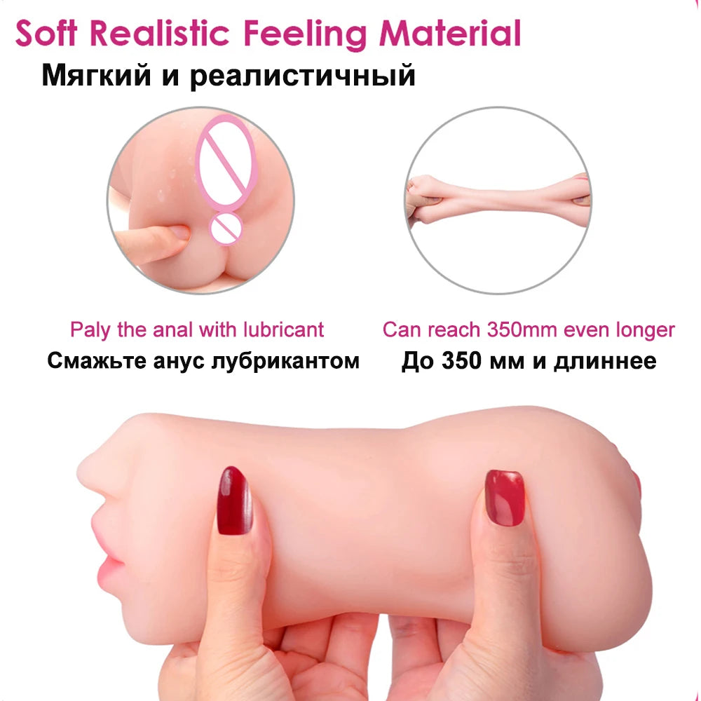 3 IN 1 Sex Toys Masturbation For Men Deep Throat Artificial Real Pussy Oral Male MasturbatorBlowjob Realistic Rubber Vagina