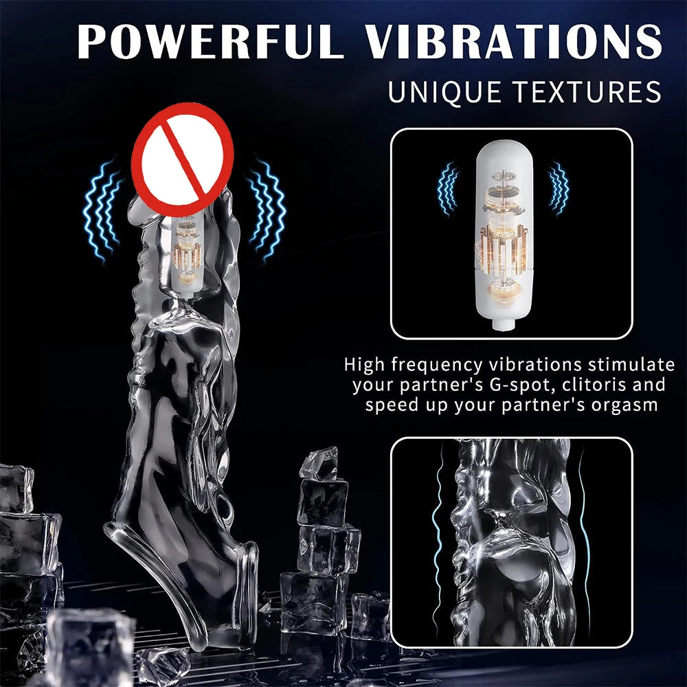 Penis Sleeve Extensions Men's Condoms Enlargement Delay Vibrators Crystal Penis Cock Ring Vibrating Penis Cover Sex Toys For Men