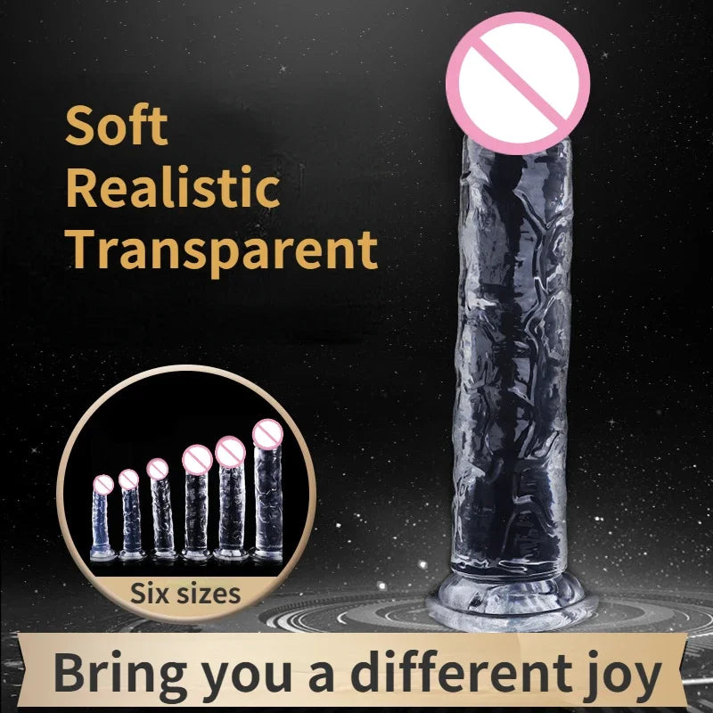 Realistic Dildo for Women Silicone Beginner Clear Dildo with Strong Suction Cup Hands-Free Play for Adult Sex Masturbator G Spot