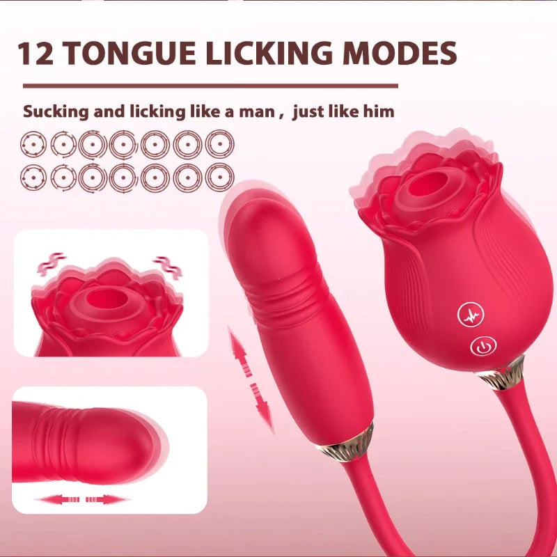 Rose Toy Dildo Thrusting Vibrator for Women Egg Clitoris Sucker Stimulator Tongue Licking Wiggle Adults Goods Sucking Sex Female