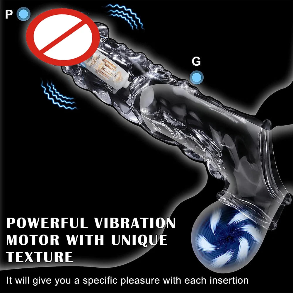 Penis Sleeve Extensions Men's Condoms Enlargement Delay Vibrators Crystal Penis Cock Ring Vibrating Penis Cover Sex Toys For Men