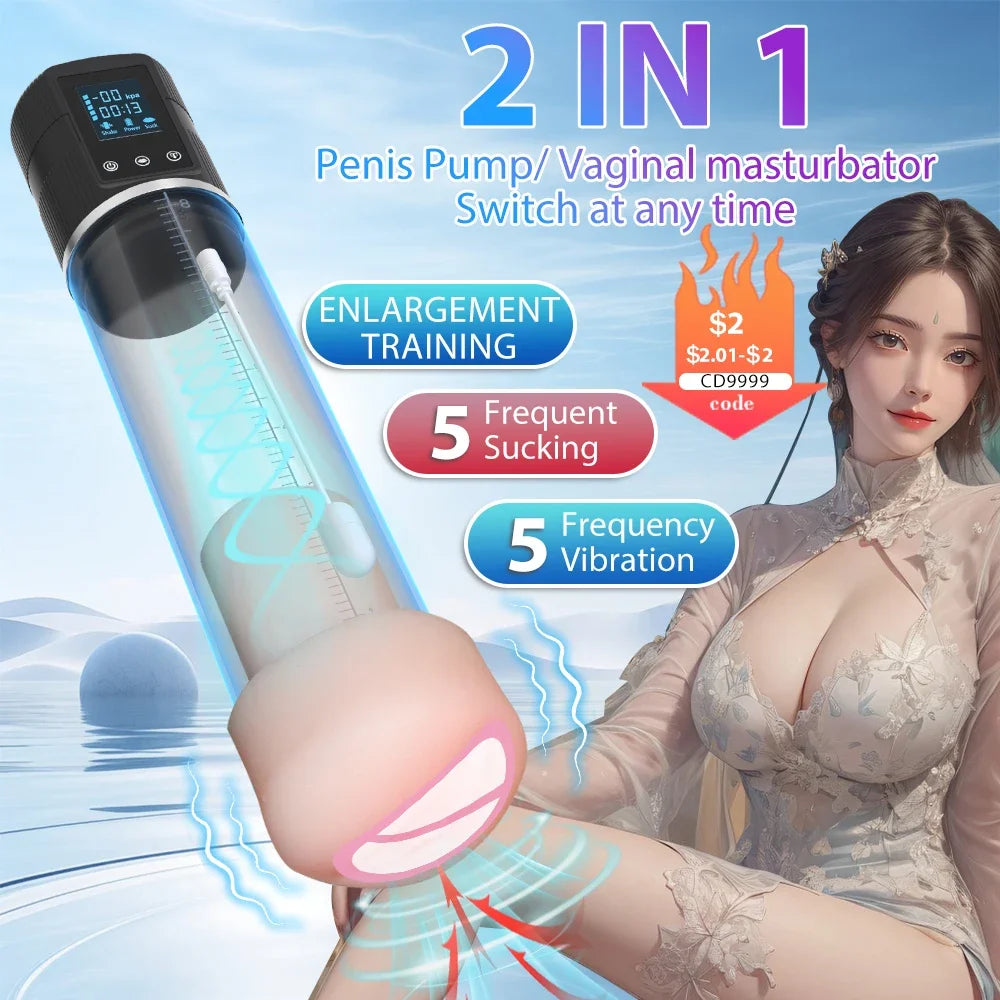 Men Enlargement Extend Trainer Massage Electric Penis Vacuum Pump Sex Toys Sucking Vibrator Machine Vagina Male Masturbator