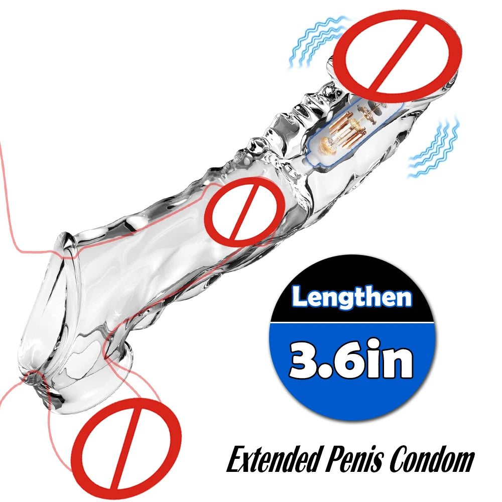 Penis Sleeve Extensions Men's Condoms Enlargement Delay Vibrators Crystal Penis Cock Ring Vibrating Penis Cover Sex Toys For Men