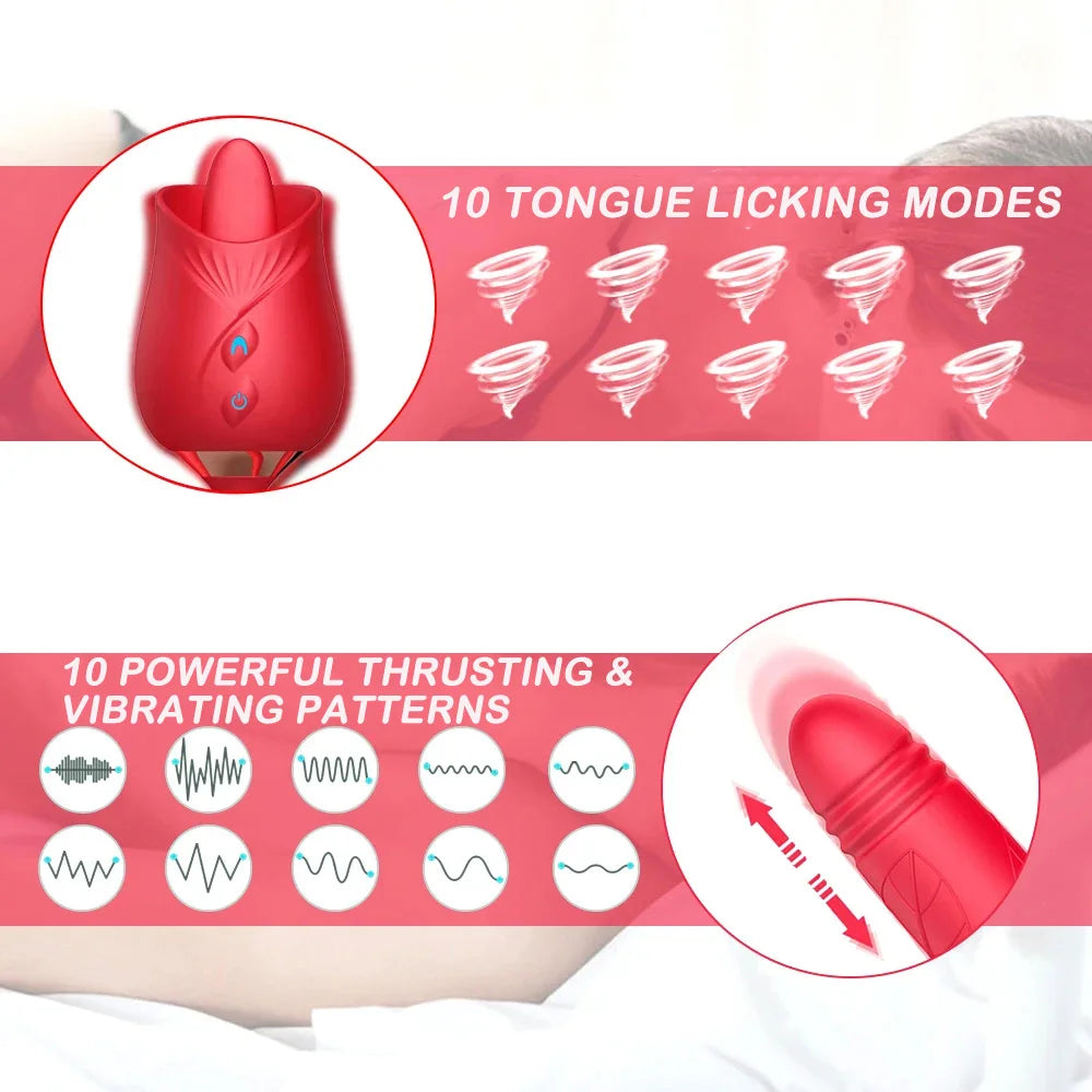 3-in-1 female masturbation rose sex toy Clit Clintoris G-point thrust Dildo oral sex vibrator G-point stimulation licking erotic