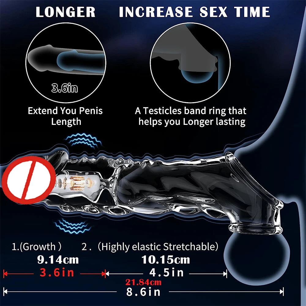 Penis Sleeve Extensions Men's Condoms Enlargement Delay Vibrators Crystal Penis Cock Ring Vibrating Penis Cover Sex Toys For Men