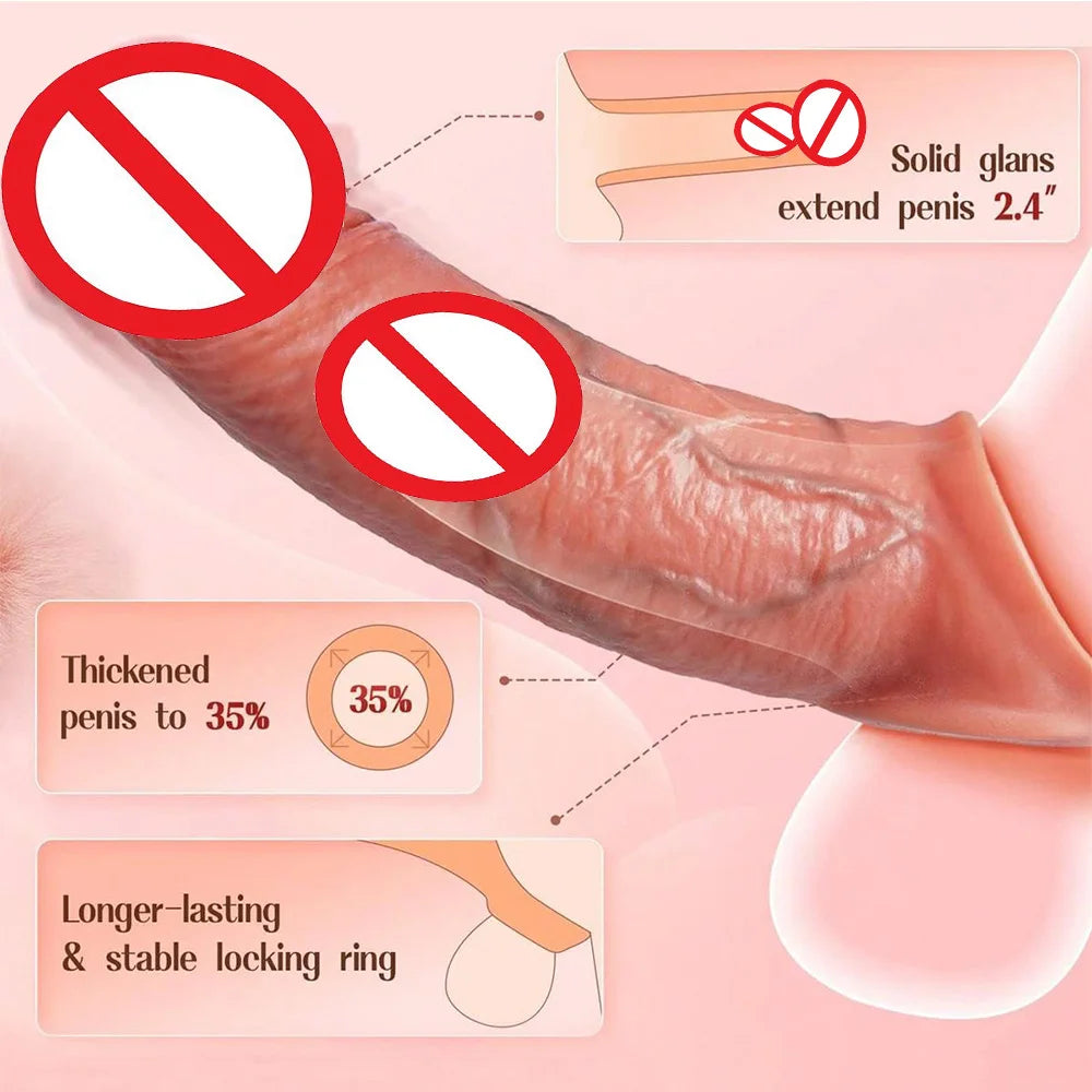 Reusable Penis Sleeve For Men Extension Enlarger Reduce Sensitivity Delayed Ejaculation Silica Gel Dick Ring Adult Sex Toys