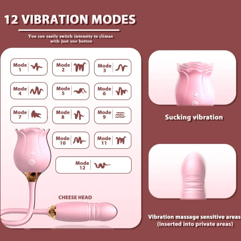 Rose Toy Dildo Thrusting Vibrator for Women Egg Clitoris Sucker Stimulator Tongue Licking Wiggle Adults Goods Sucking Sex Female