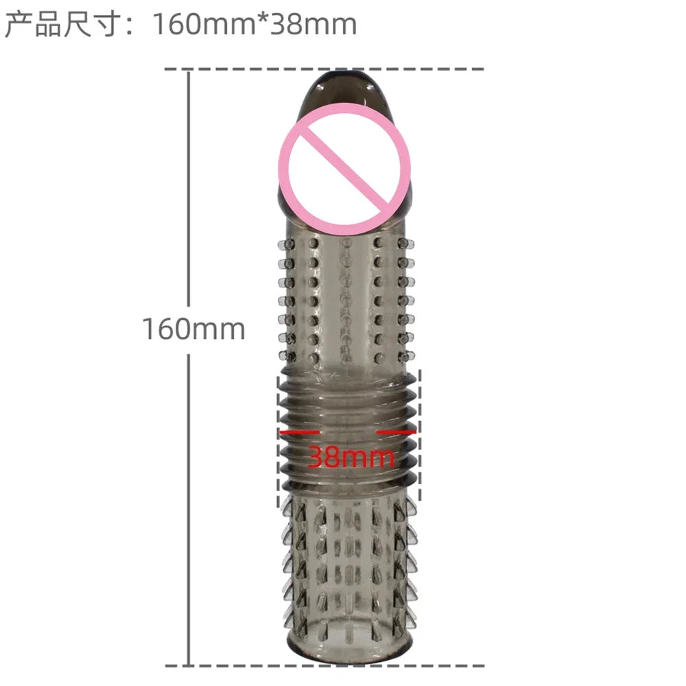 Reusable Penis Extender Enlargement Condom Penis Sleeve Extension Delay Ejaculation Anal Sex Toys For Men No Vibrator For Women