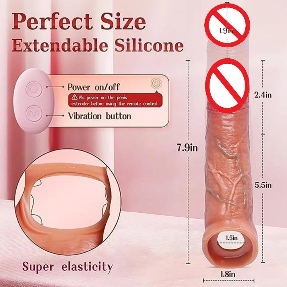 Vibrator for Men Enlargement Penis Extender Sleeve Reuseable Condom Delay Ejaculation Sex Toys For Men Penis Enlargement