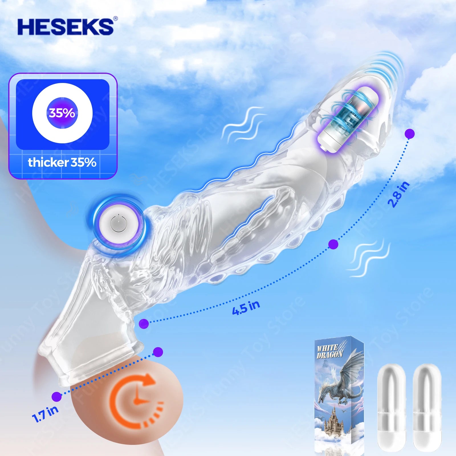 HESEKS Penis Sleeve Extensions Condom Male Enlargement Delay Vibrators Cock Ring Vibrating Penis Extender Cover Sex Toys for Men