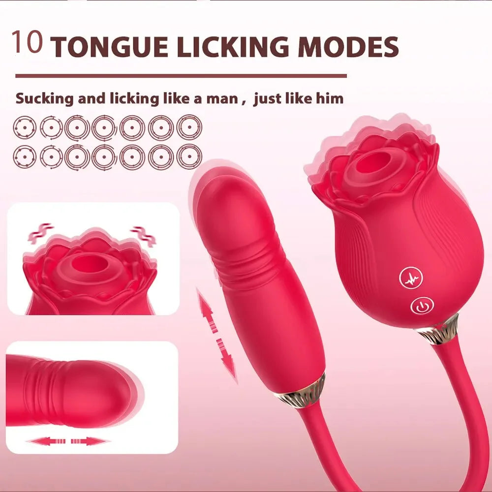 Rose-Toy Dildo Thrusting Vibrator for Women Egg Clitoris Sucker Stimulator Tongue Licking Adults Goods Sucking Sex Toys Female