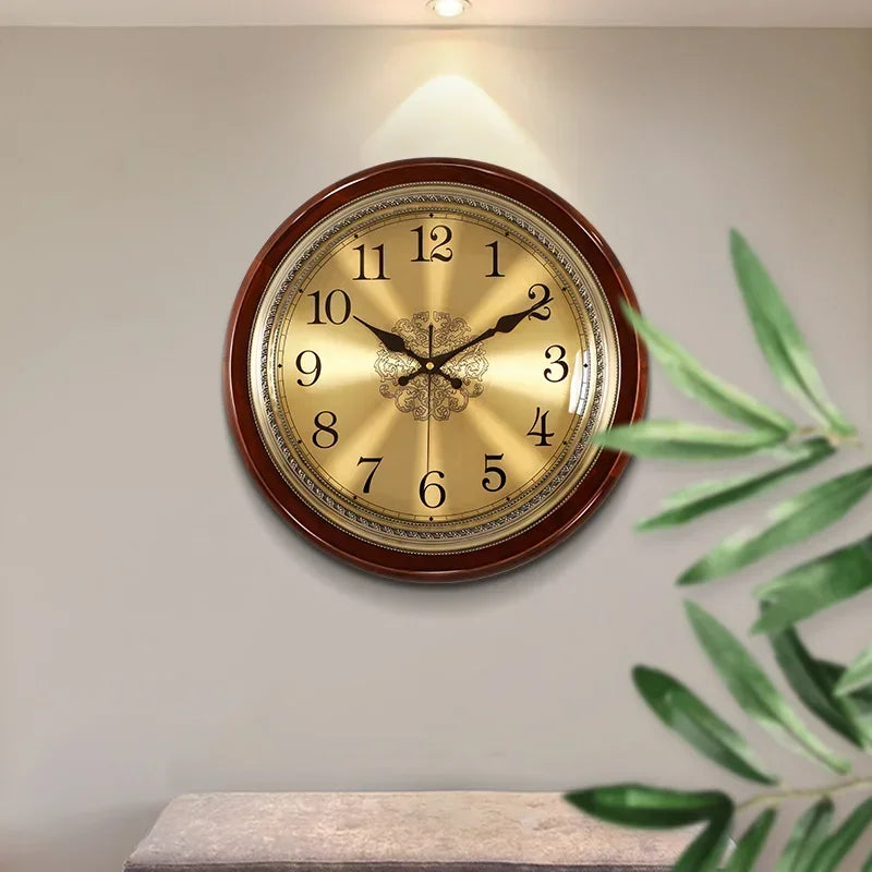 Luxury Wood Wall Clock Metal Retro Nordic American Style Gold Silent Wall Clocks Bedroom Shabby Chic Living Room Horloge Gift